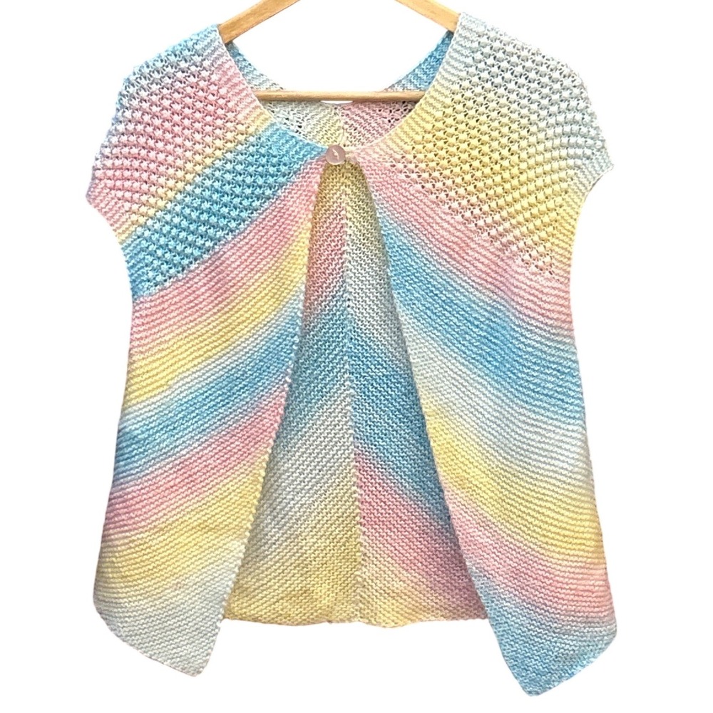 Vintage Handmade Knit Vest Pastel Rainbow Festival Boho Pride Coachella Kawaii